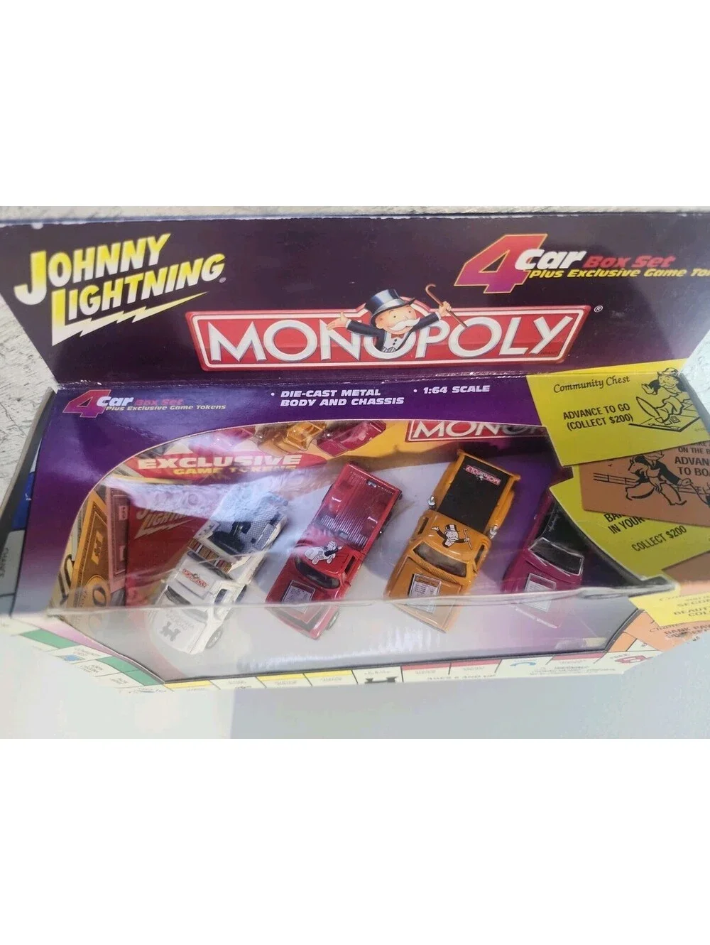 VTG 2002 Monopoly Johnny Lightning 4 Car Box Set W/ Tokens 1:64 Hasbro